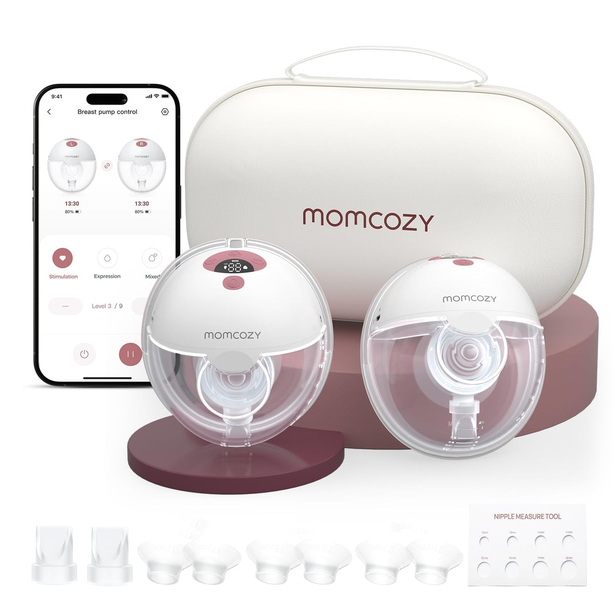 M5 Smart APP Controlled Wearable Breast Pump, 2-Pack Cozy Red
