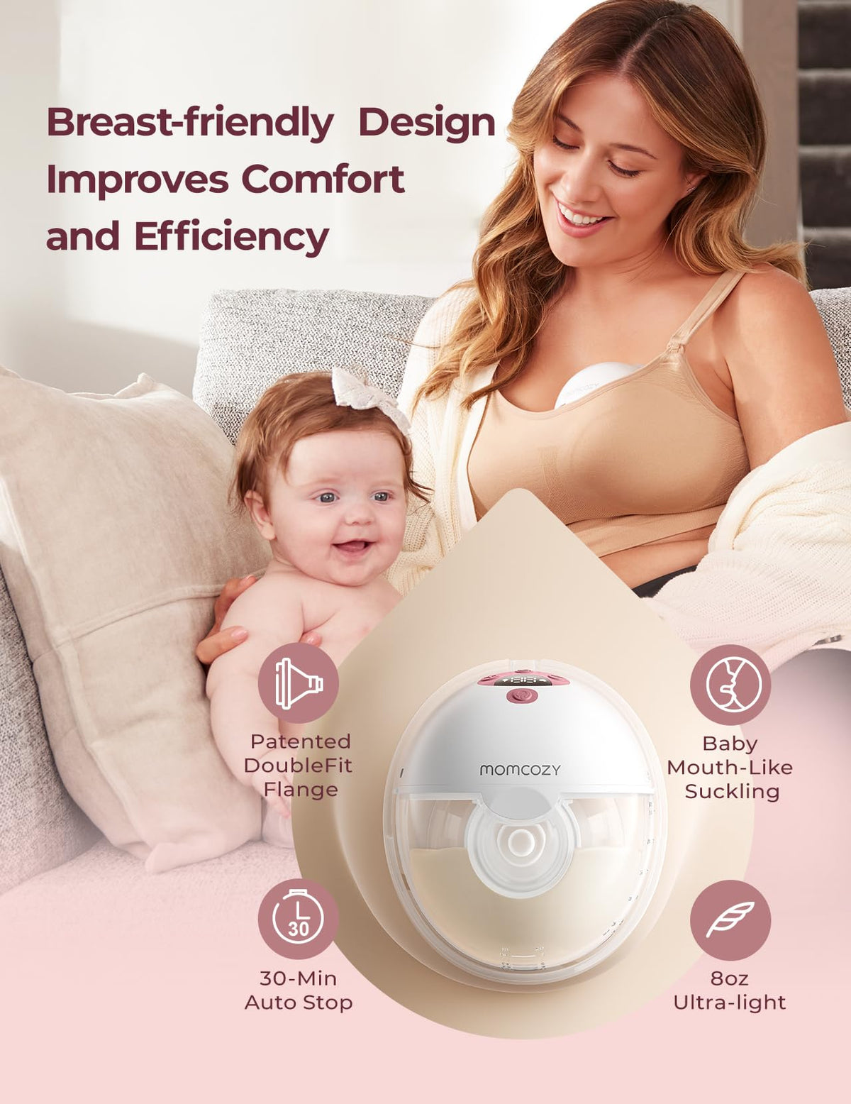 M5 Smart APP Controlled Wearable Breast Pump, 2-Pack Cozy Red