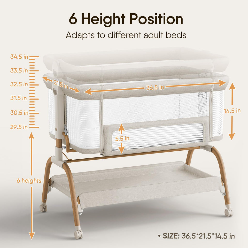 Bassinet Bedside Crib, Stable and Secure Crib for Newborns, Beige